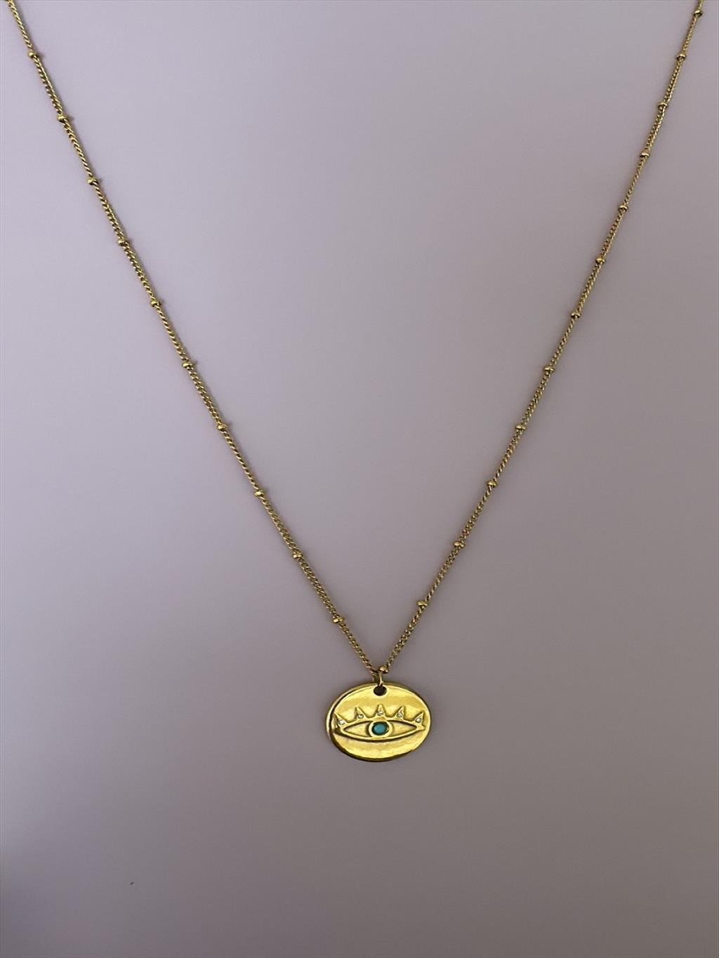 ÇELİK Uzun Mavi Göz Gold Kolye (60-65 cm)+i