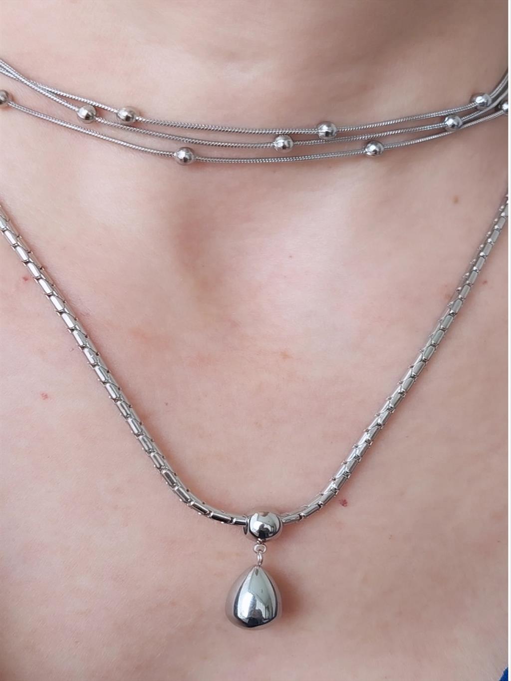 ÇELİK Oval Topçuk Silver Kolye(Boy: 45-50cm)+i