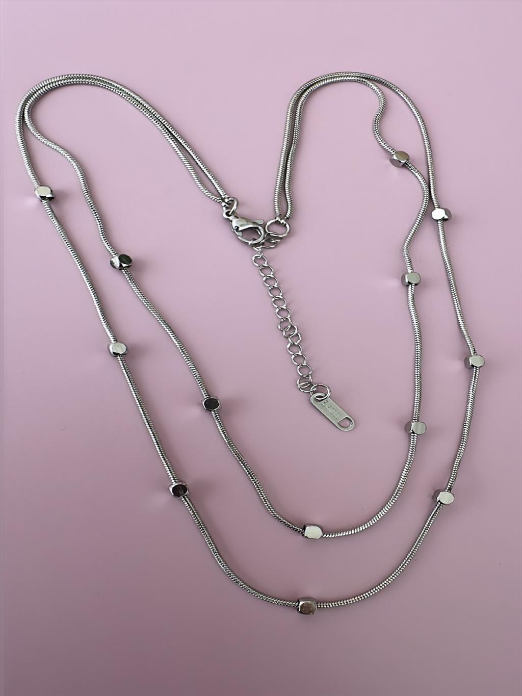 ÇELİK 2'li Kare Küp Silver Kolye+i