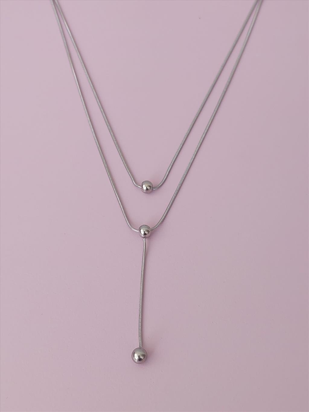ÇELİK 2'li Top Sallantılı Silver Kolye +i