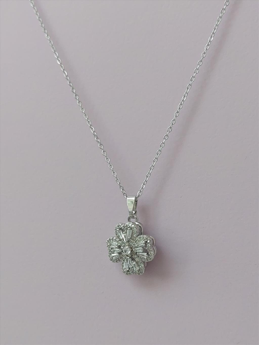 ÇELİK Zirkon Dönen Yonca Silver Kolye+i