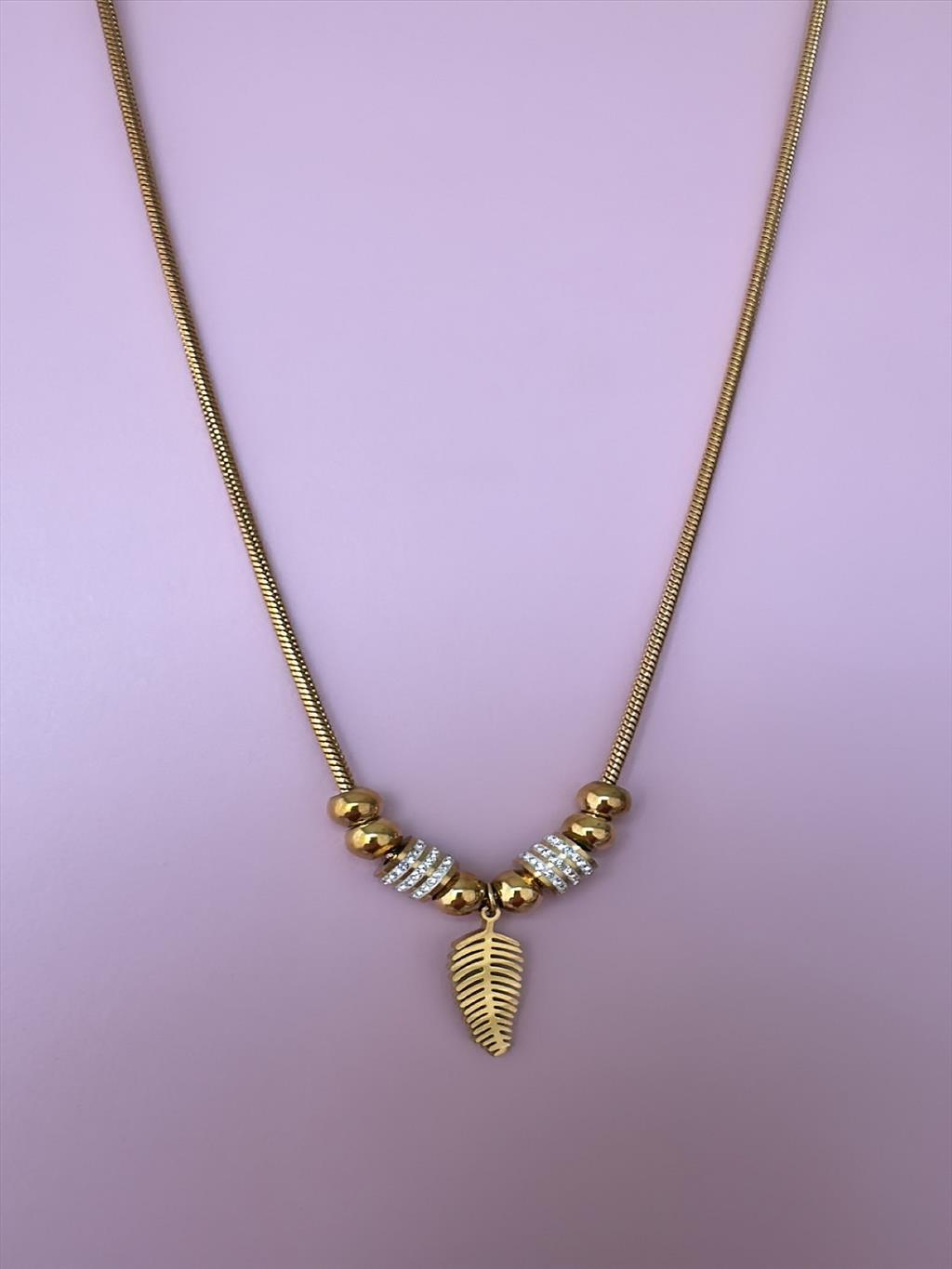ÇELİK Zirkon Yaprak Gold Kolye