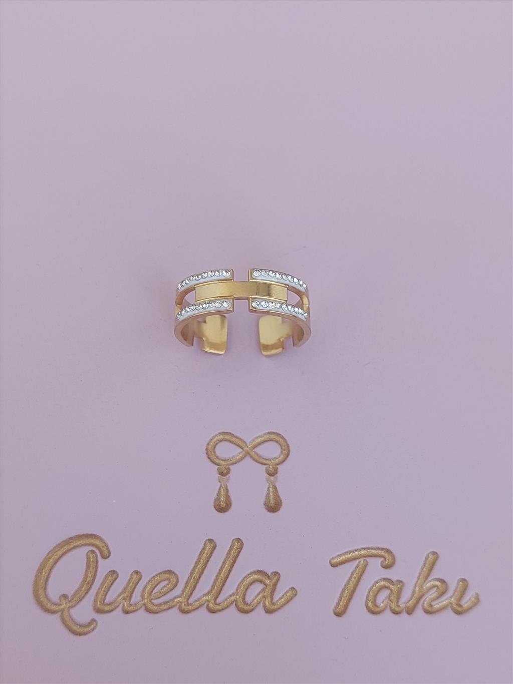 ÇELİK Dört Şerit Zirkon Taşlı Gold Yüzük (Ayarlanabilir)+i