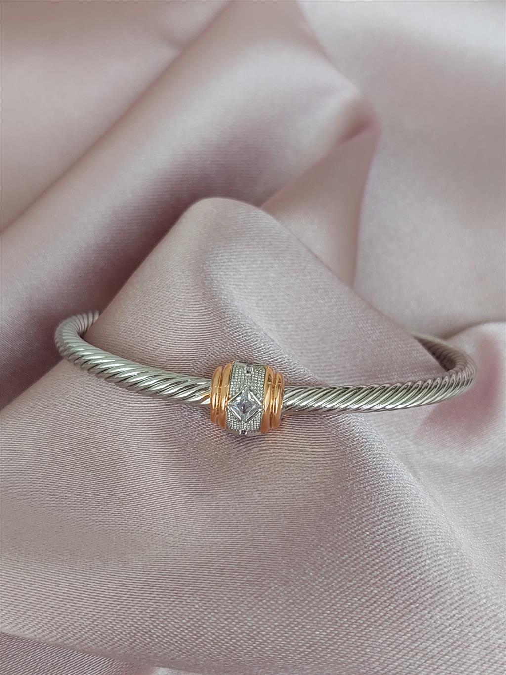 ÖZEL SERİ Zirkon Taş Topçuk Silver-Gold Bileklik (Ayarlanabilir)+i