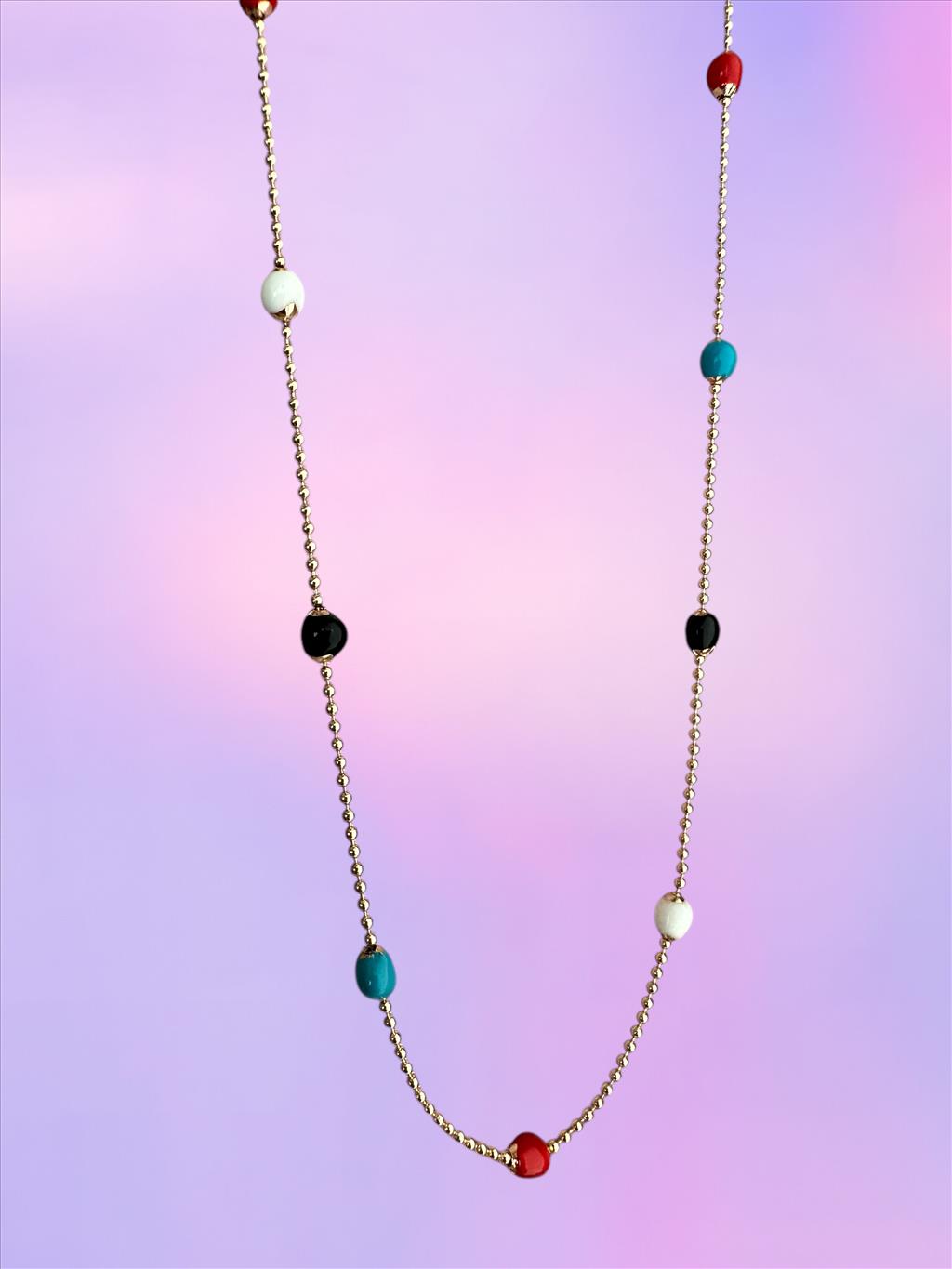 XUPİNG Uzun Renkli Top Soft Rose-Gold Zincir Kolye+i