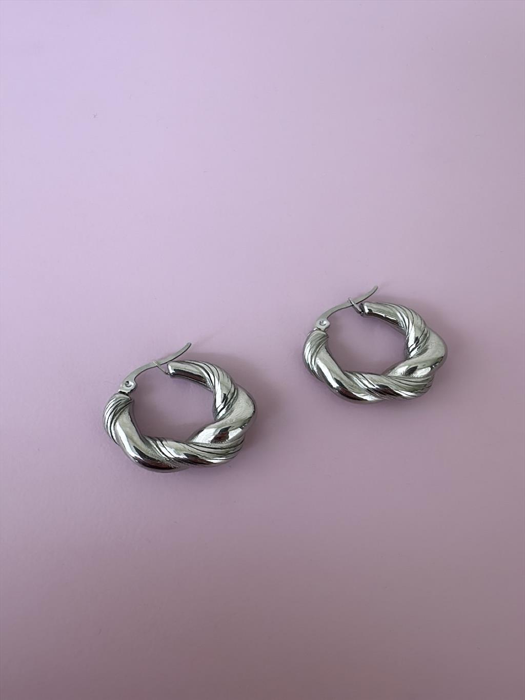 ÇELİK Çizgi Burgu Silver Küpe