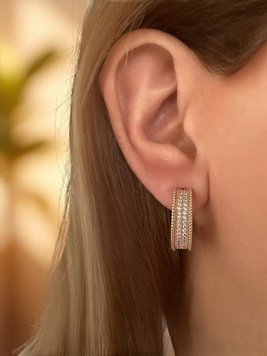 XUPİNG RODYUM KAPLAMA Halka Zirkon Soft Rose-Gold Küpe+i