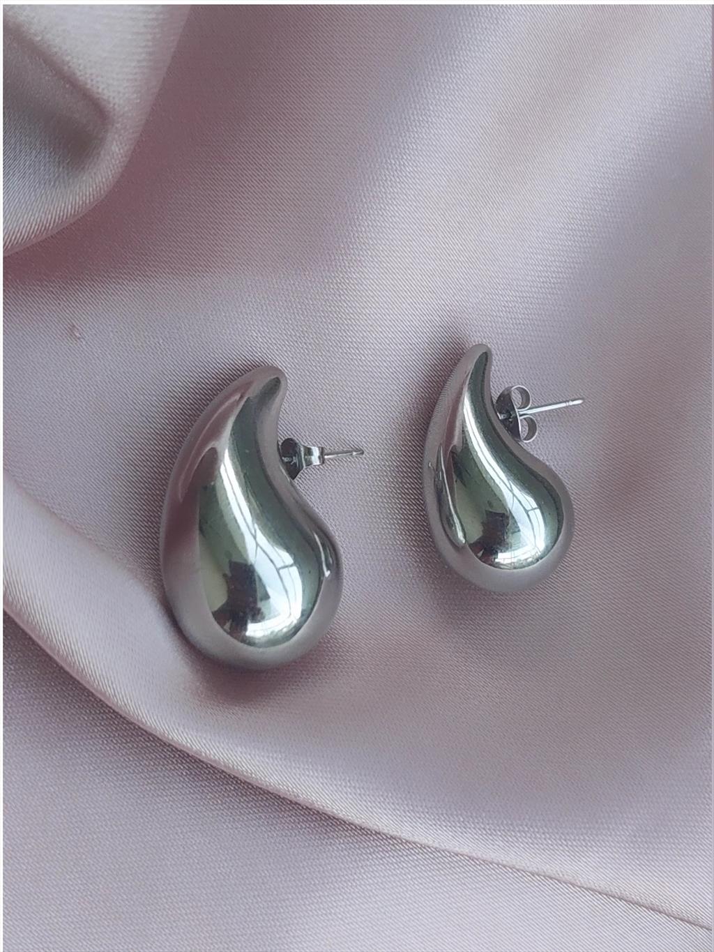 ÇELİK B Marka Büyük Damla Silver Küpe+i
