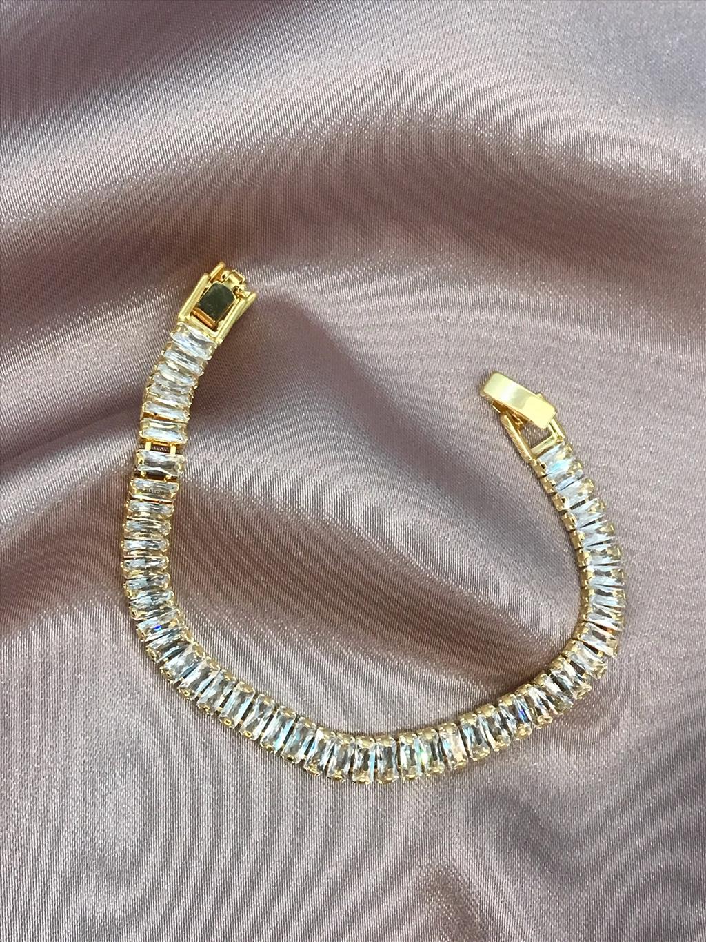 ÇELİK 14K Zirkon Baget Gold Bileklik (Kalınlık: 6 mm / Uzunluk: 17-19 cm)+i