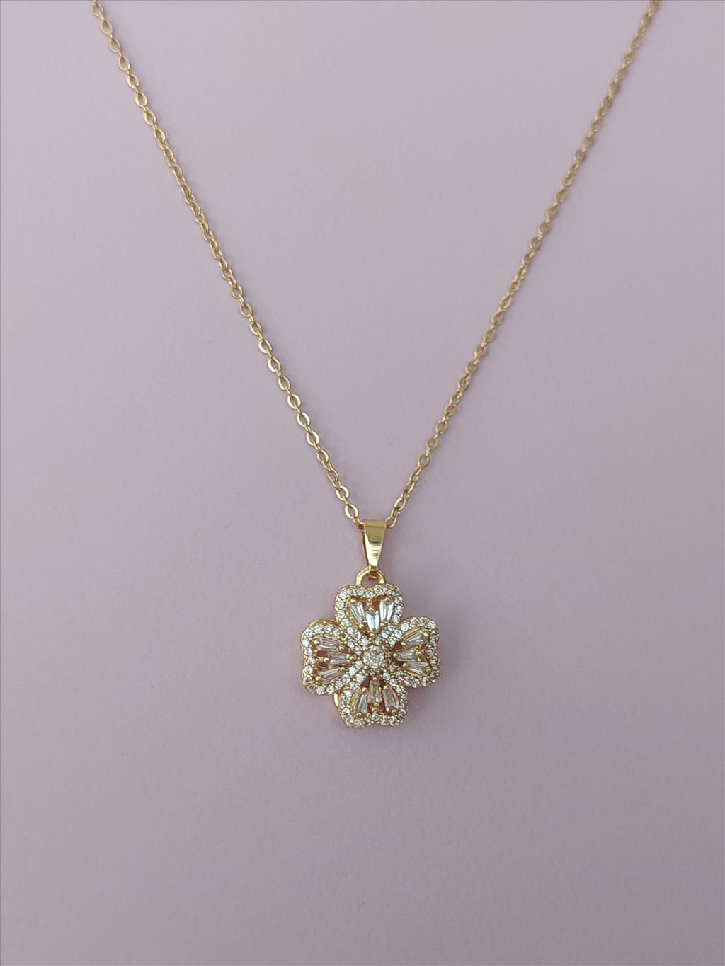 ÇELİK Zirkon Dönen Yonca Gold Kolye+i