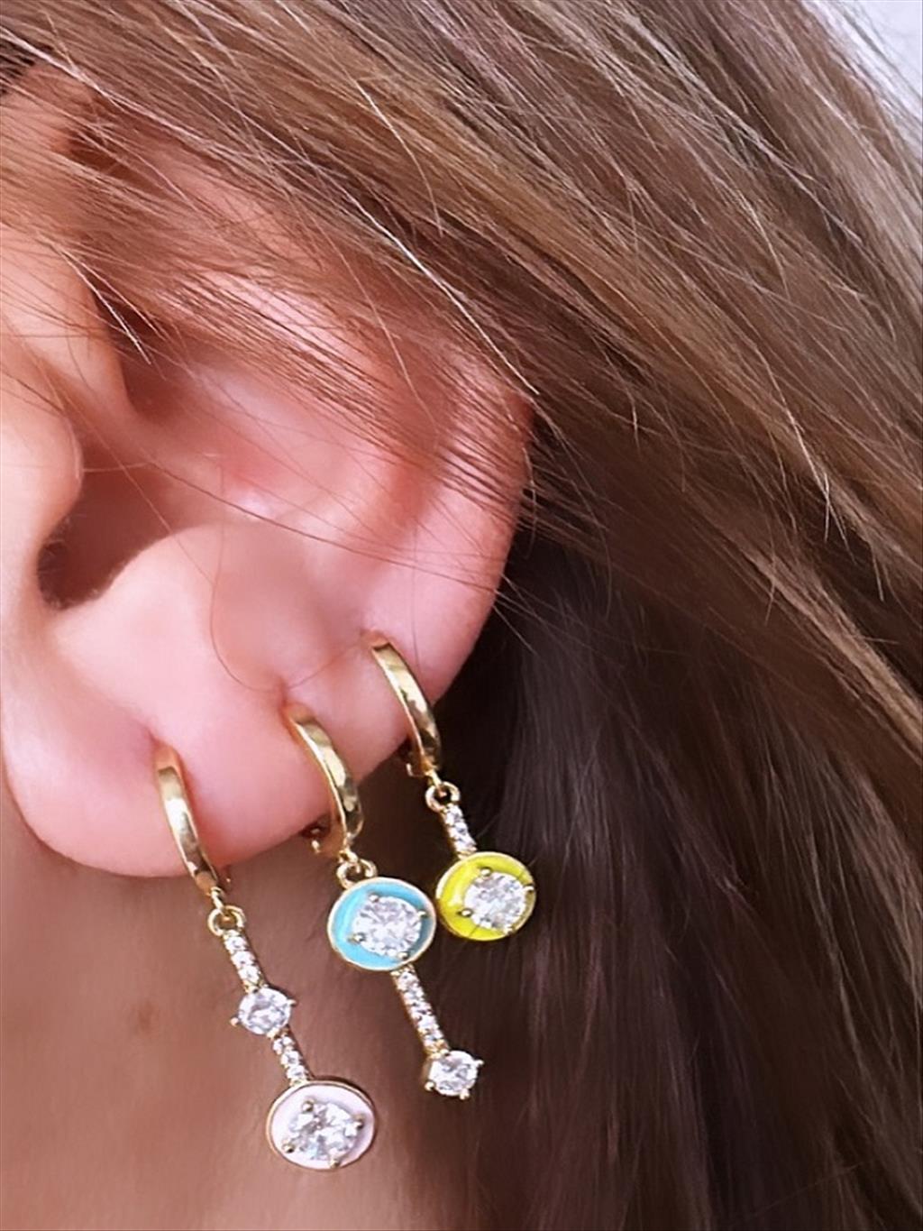 925 S Silver Post Zirkon Sarı Gold Küpe+i