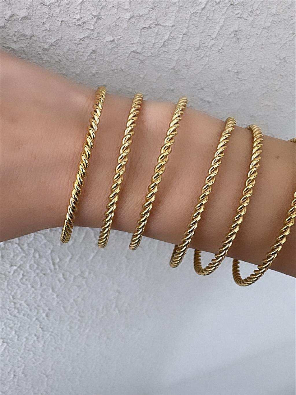 ÇELİK İnce Burma Gold Bilezik (Çap : 6,5 cm/Ölçü : 22 cm)+i