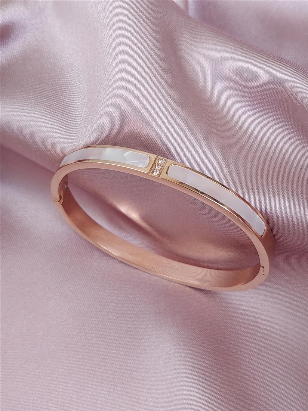 ÇELİK Sedef Taşlı Rose Kelepçe (Çap: 6 cm)+i