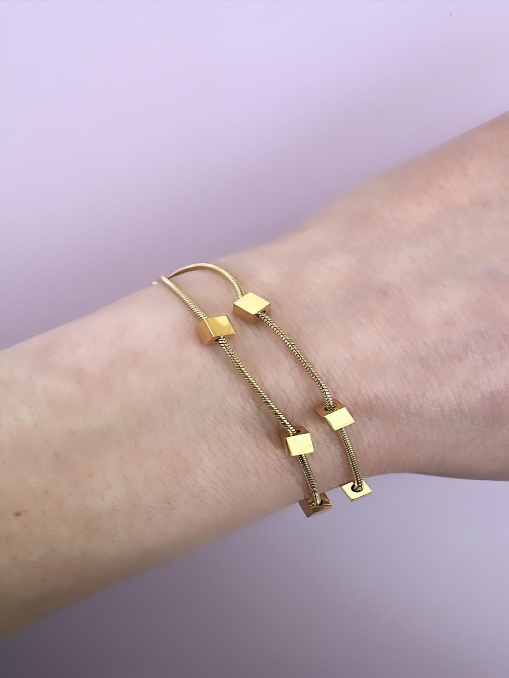 ÇELİK 2'li Mini Küp Gold Bileklik (17-22 cm)+i