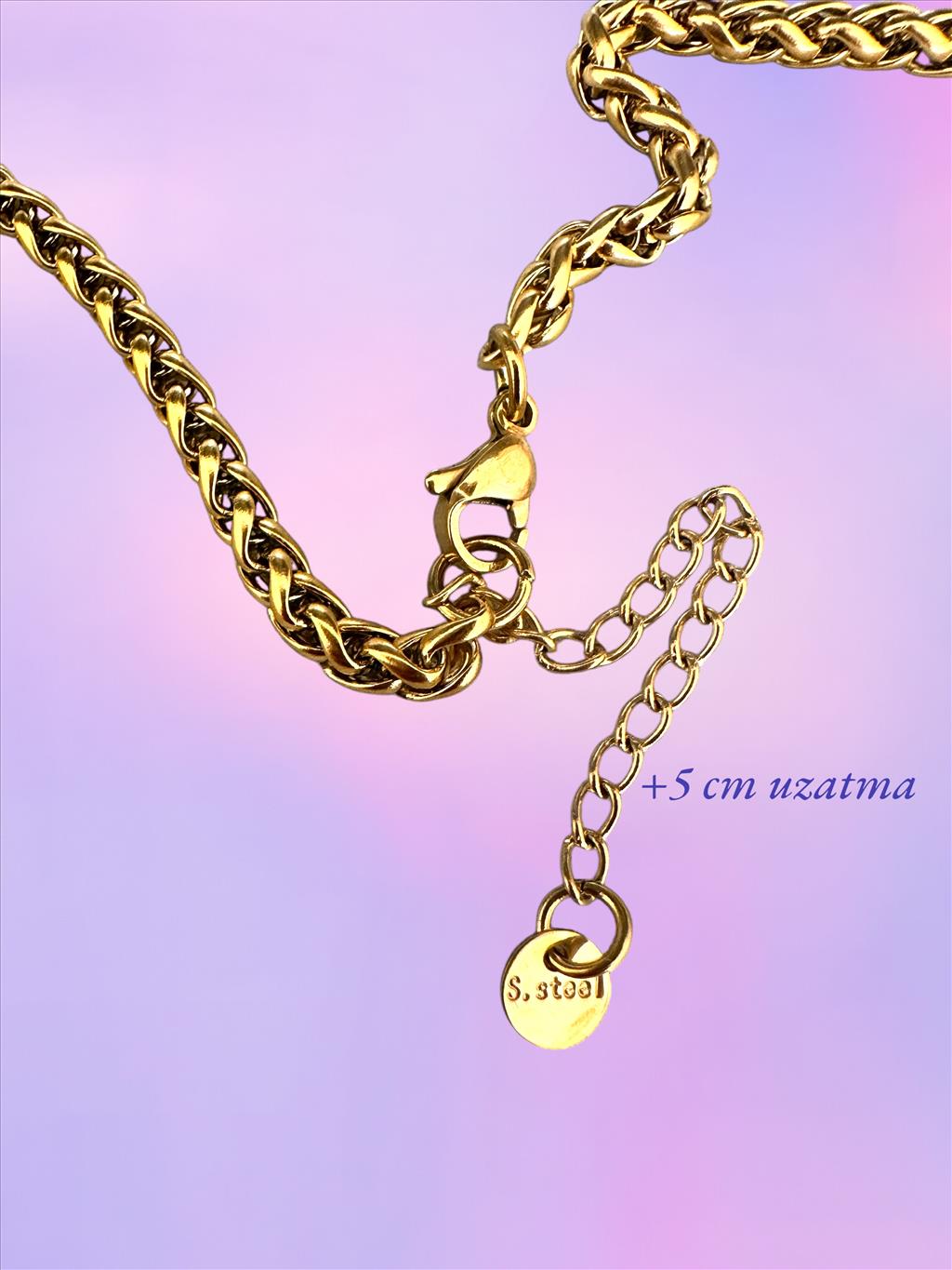 ÇELİK Düğüm Geçmeli Uzun Gold Kolye+i