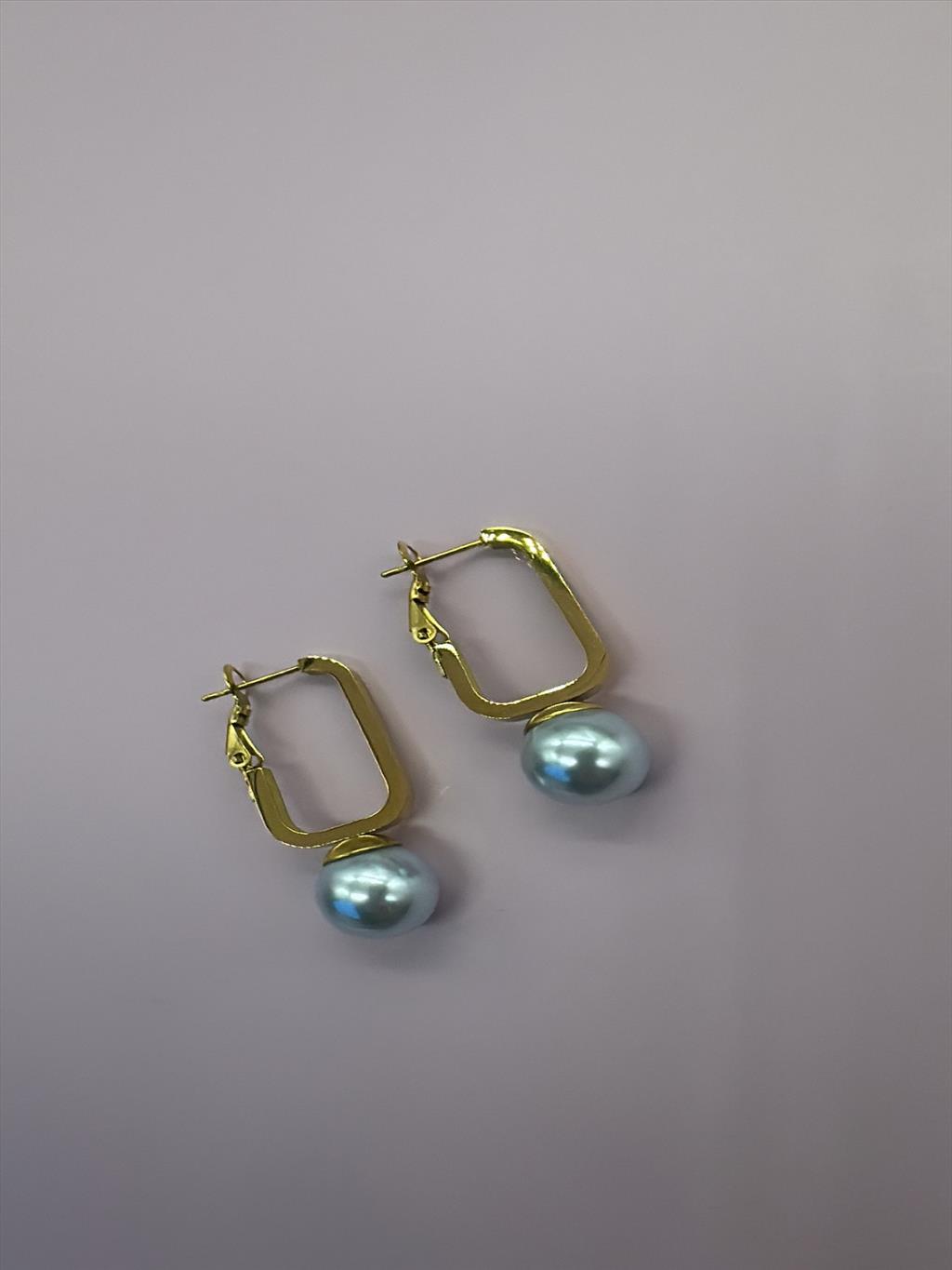 ÇELİK Mavi Top İnci Sallantılı Gold Küpe