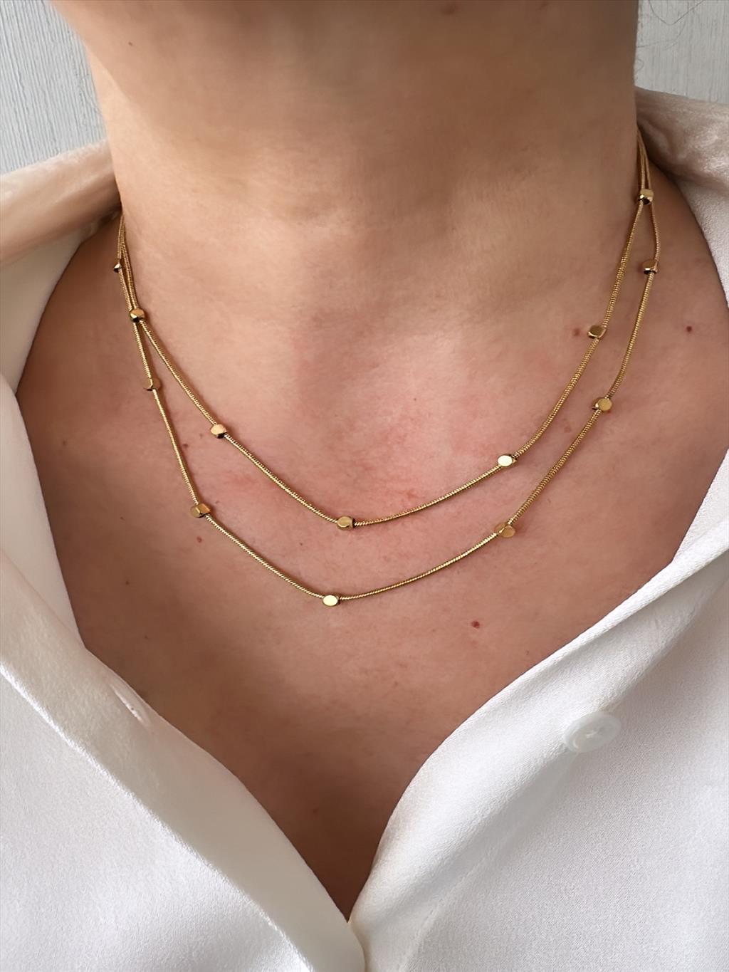 ÇELİK 2'li Kare Küp Gold Kolye+i