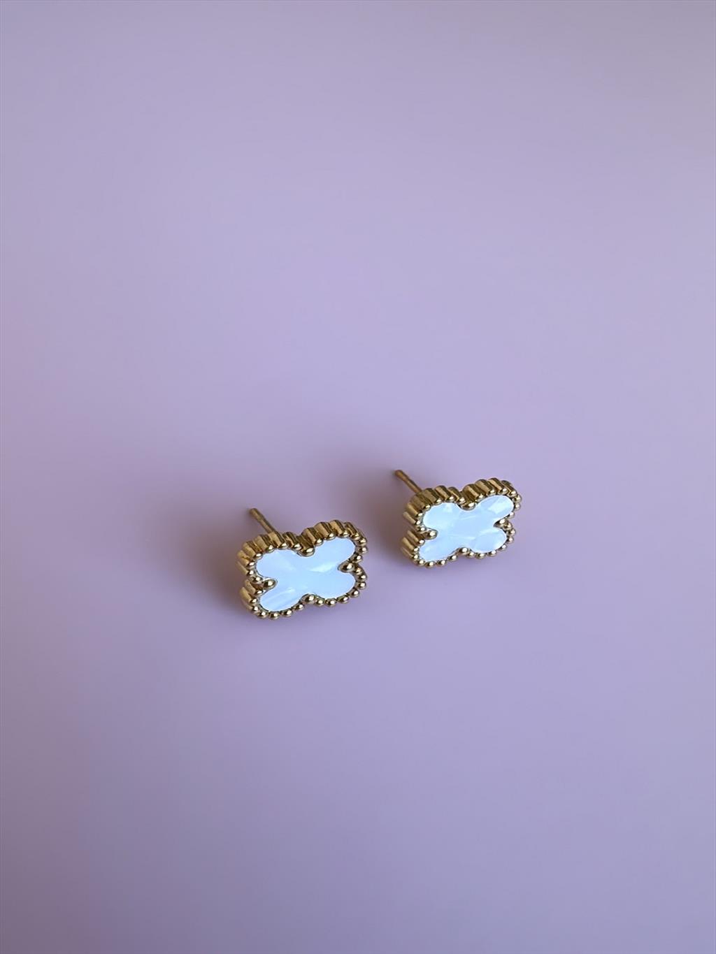 ÇELİK Mini Sedef Yonca Gold Küpe+i