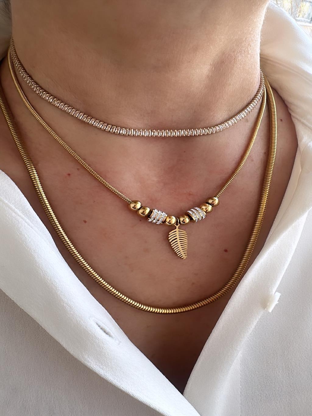 Çelik Orta Silindir Gold Kolye (45-50 cm)+i