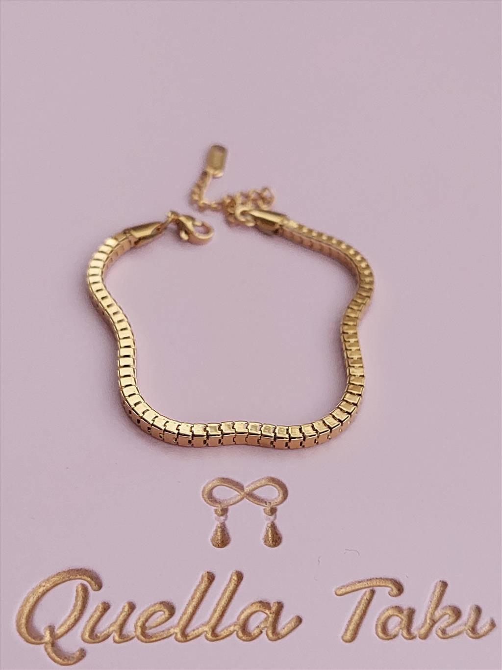 ÇELİK Kare Küp Gold Bileklik (18+5 cm)