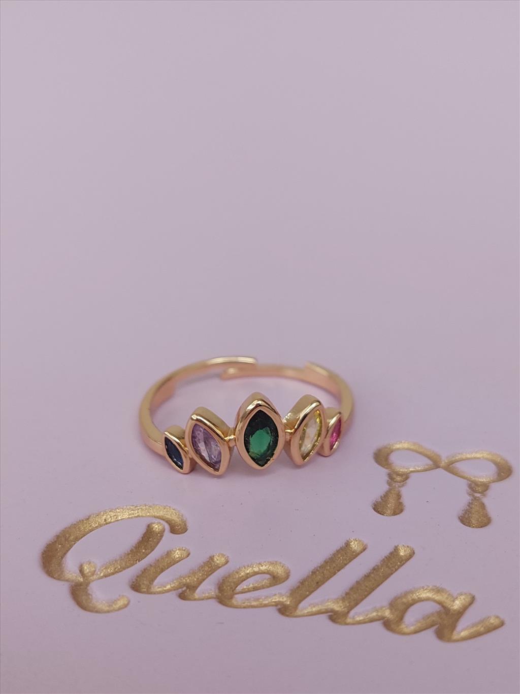 ÖZEL SERİ Renkli Taş Şekilli Gold Yüzük (Ayarlanabilir)