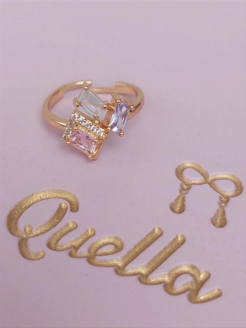 ÖZEL SERİ Renkli Zirkon Şekilli Gold Yüzük (Ayarlanabilir)