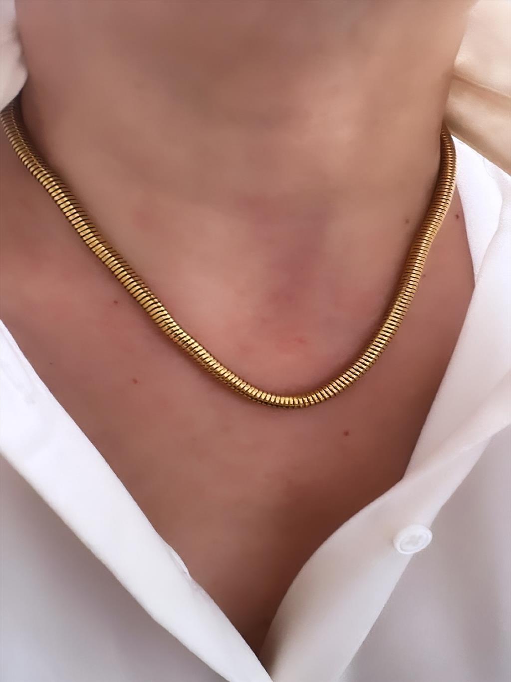 ÇELİK Kalın Silindir Gold Kolye+i