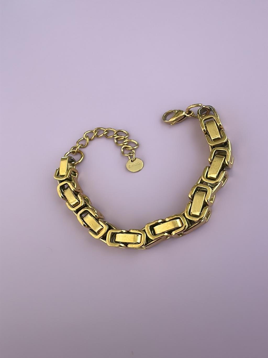 ÇELİK İri Kare Geçişli Gold Bileklik (17-23 cm)