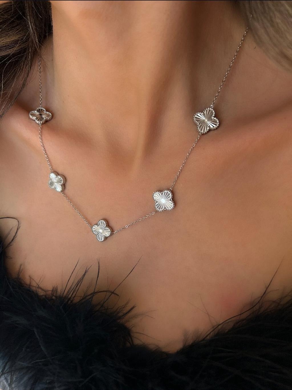 ÇELİK Düz Yonca Silver Kolye