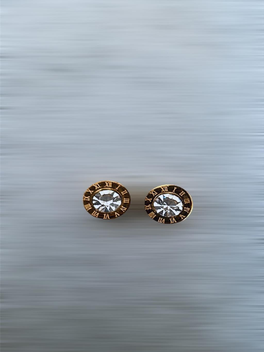 ÇELİK Mini Zirkon Roma Rakam Gold Küpe+i