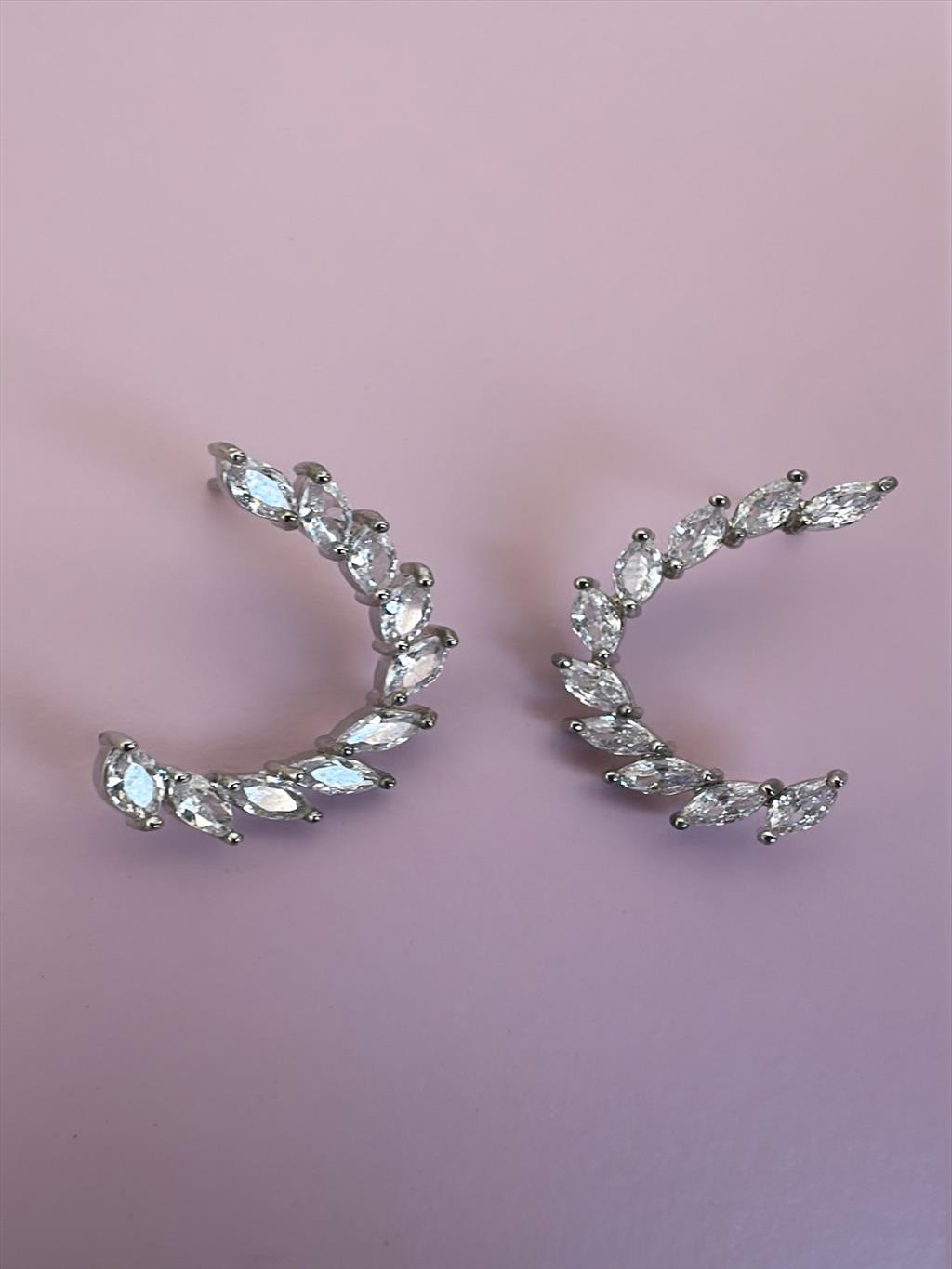 Zirkon Taş Oval Yaprak Silver Küpe+i