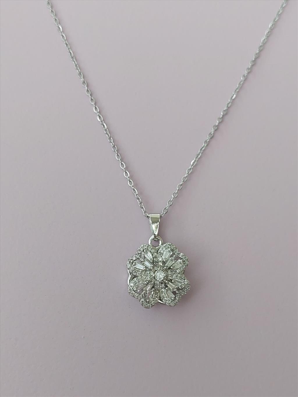 ÇELİK Zirkon Dönen Yonca Silver Kolye+i