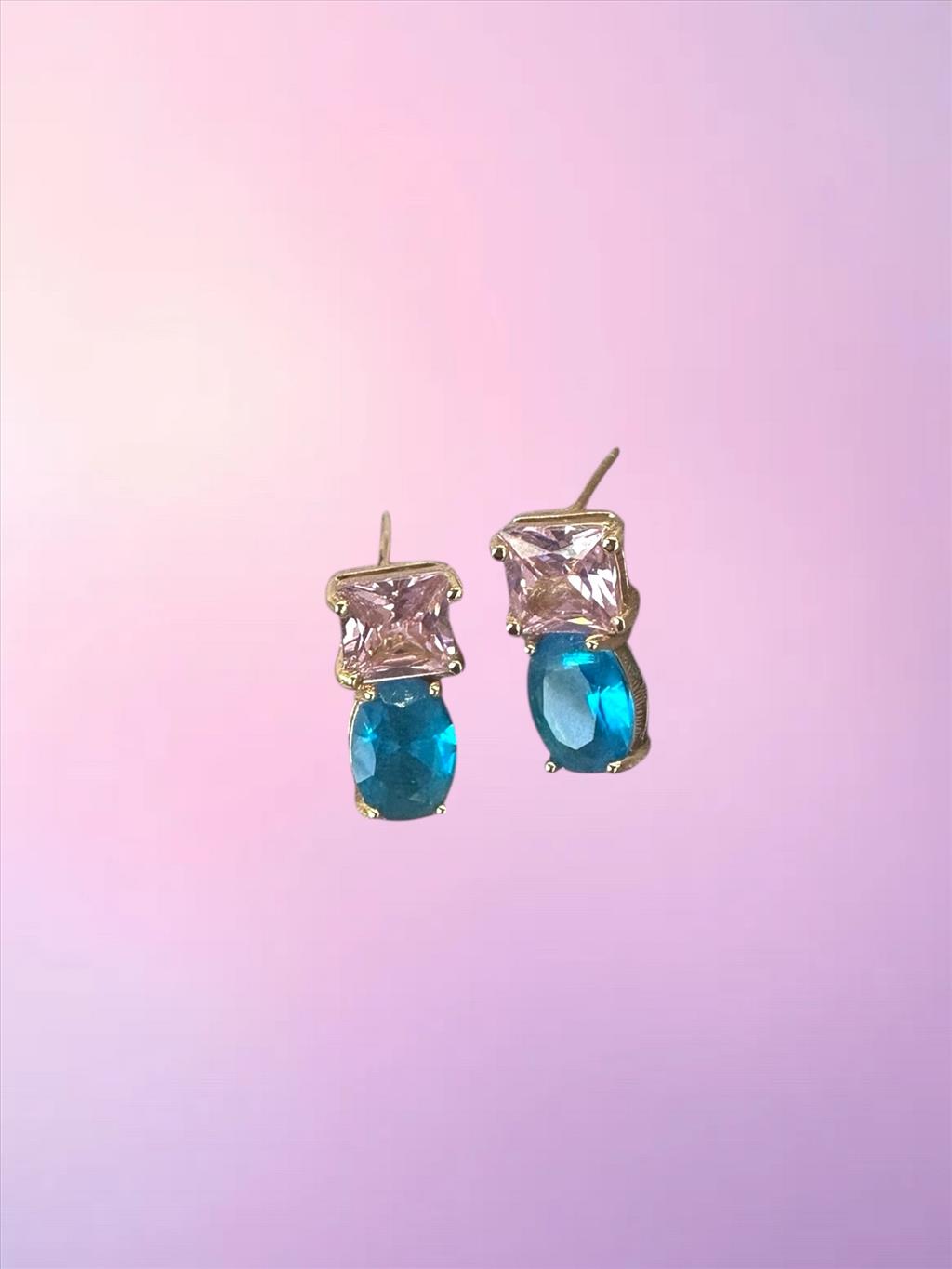 ÖZEL SERİ Zirkon Taş Pembe-Mavi Gold Küpe+i