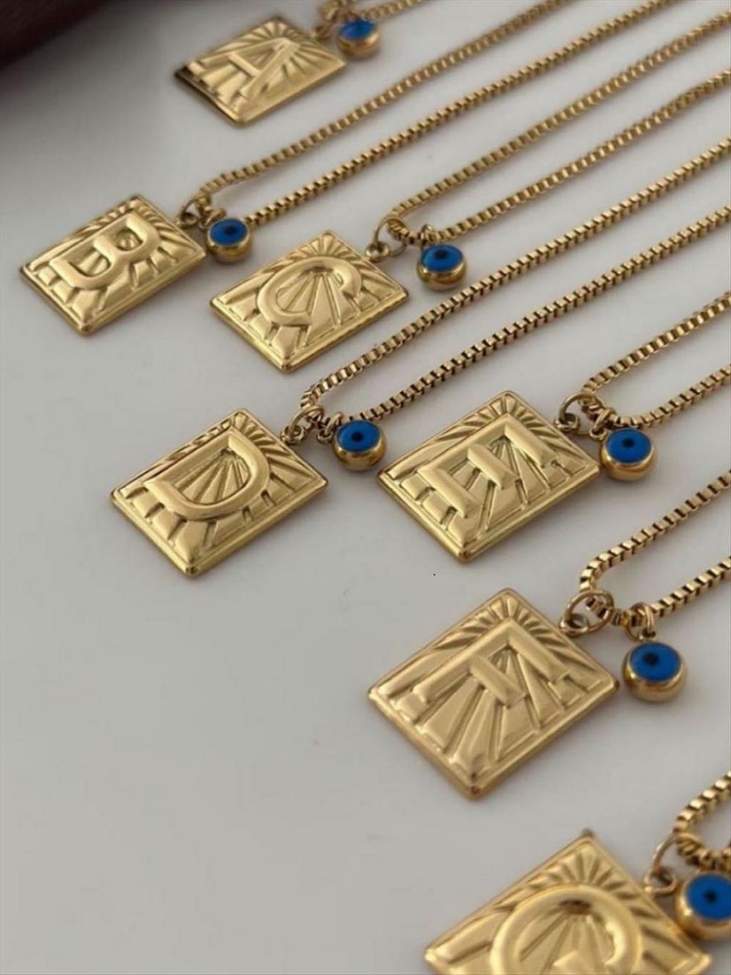 Çelik Harf Nazarlı Gold Kolye