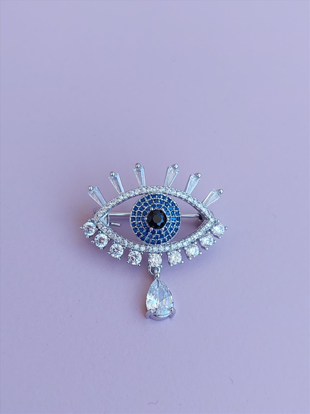 Zirkon Taşlı Göz Silver Broş