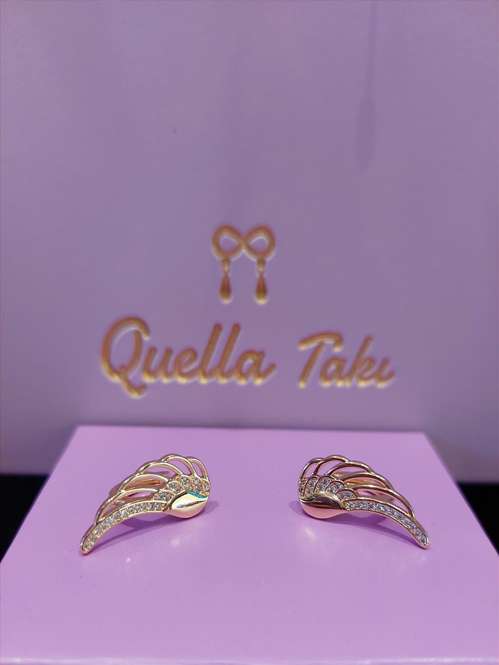 ÖZEL SERİ Zirkon Kanat Gold Küpe+i