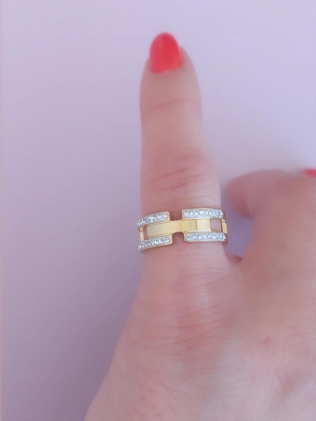 ÇELİK Dört Şerit Zirkon Taşlı Gold Yüzük (Ayarlanabilir)+i
