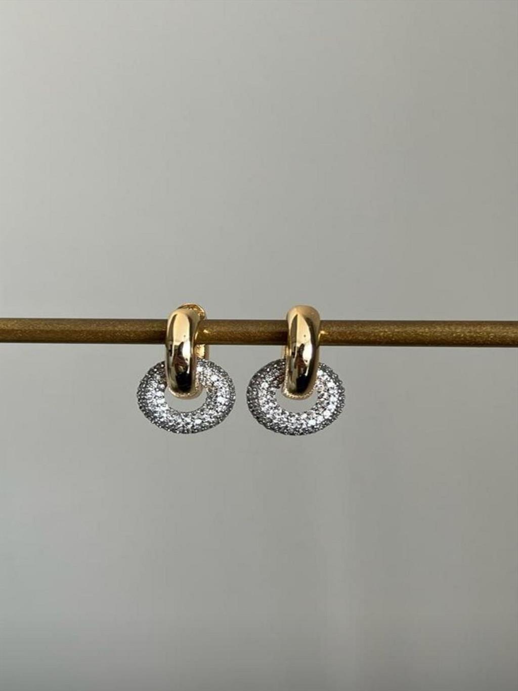 ÖZEL SERİ Zirkon İçiçe Halka Gold-Silver Küpe+i