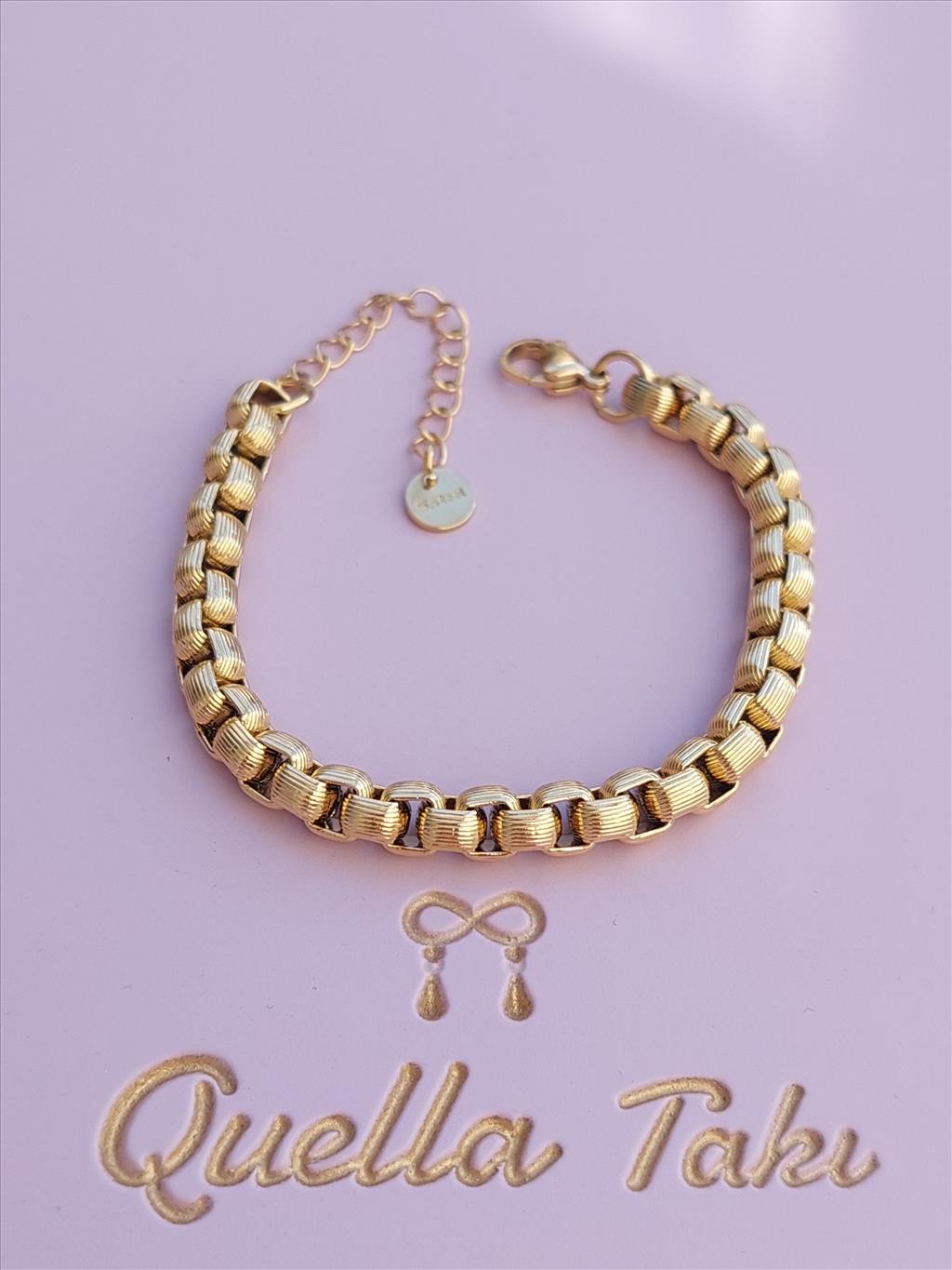 ÇELİK Kare Geçmeli Gold Bileklik (17+5 cm)