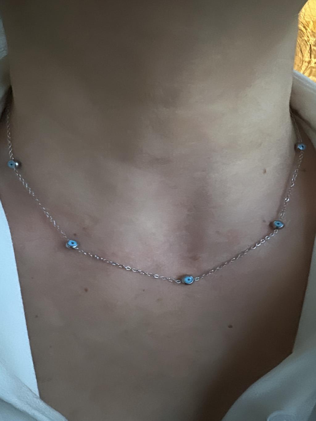 ÇELİK Mini Nazar Boncuk Silver Kolye (Uzunluk 40-45 cm)+i