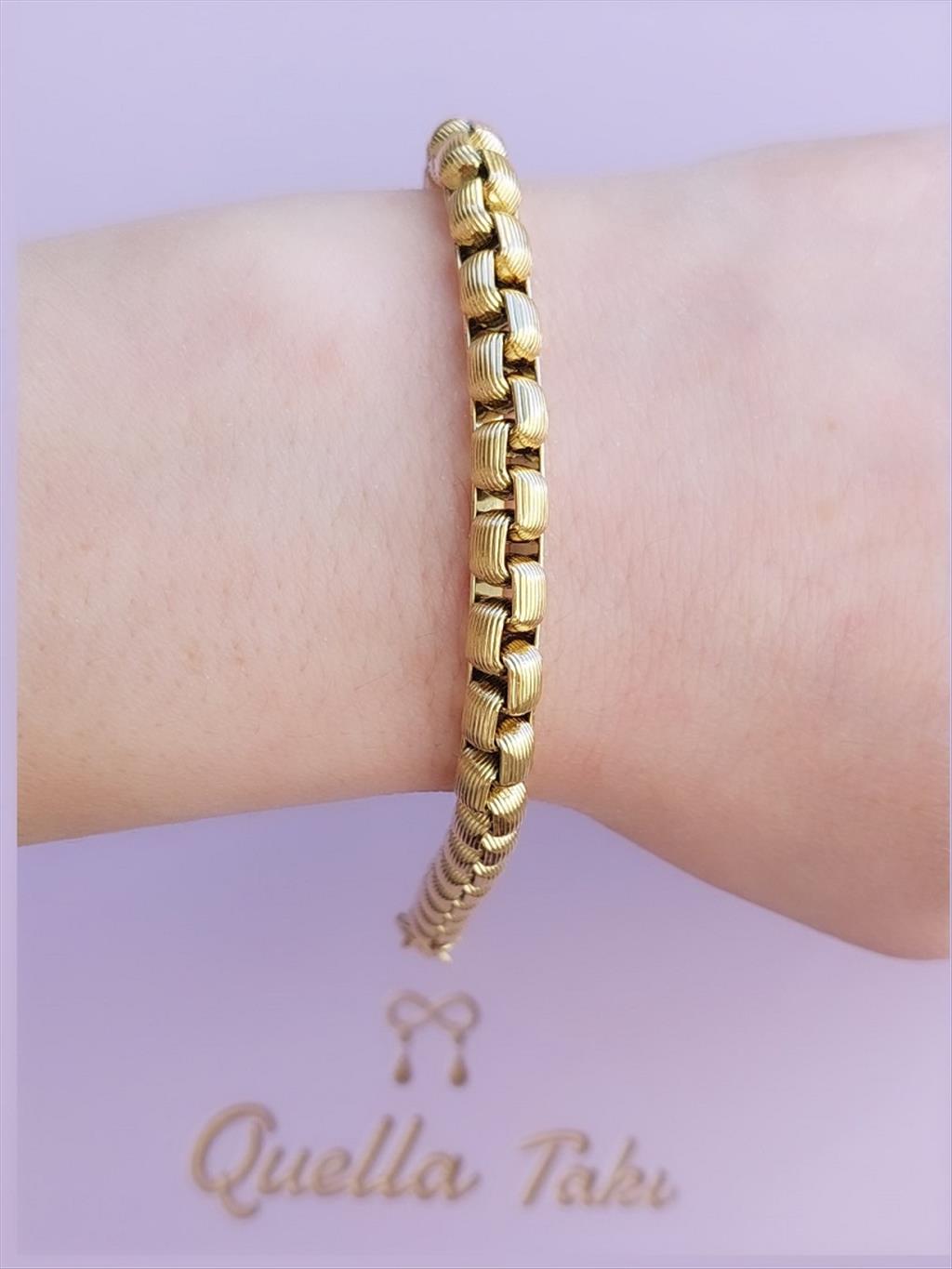 ÇELİK Kare Geçmeli Gold Bileklik (17+5 cm)+i
