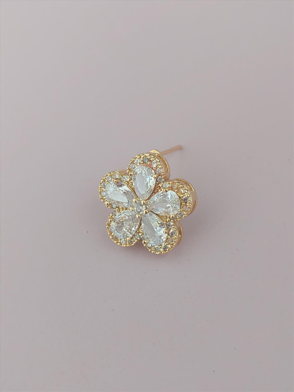 ÇELİK Beyaz Zirkon Lotus Çiçek Gold Küpe+i