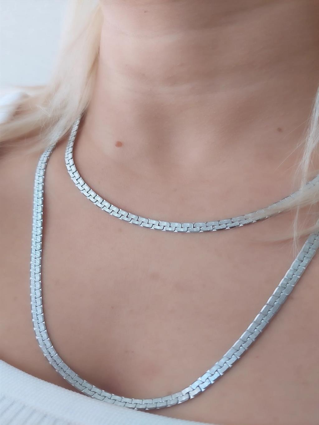 ÇELİK Uzun Yılan Derili Silver Kolye(60-65 cm)+i