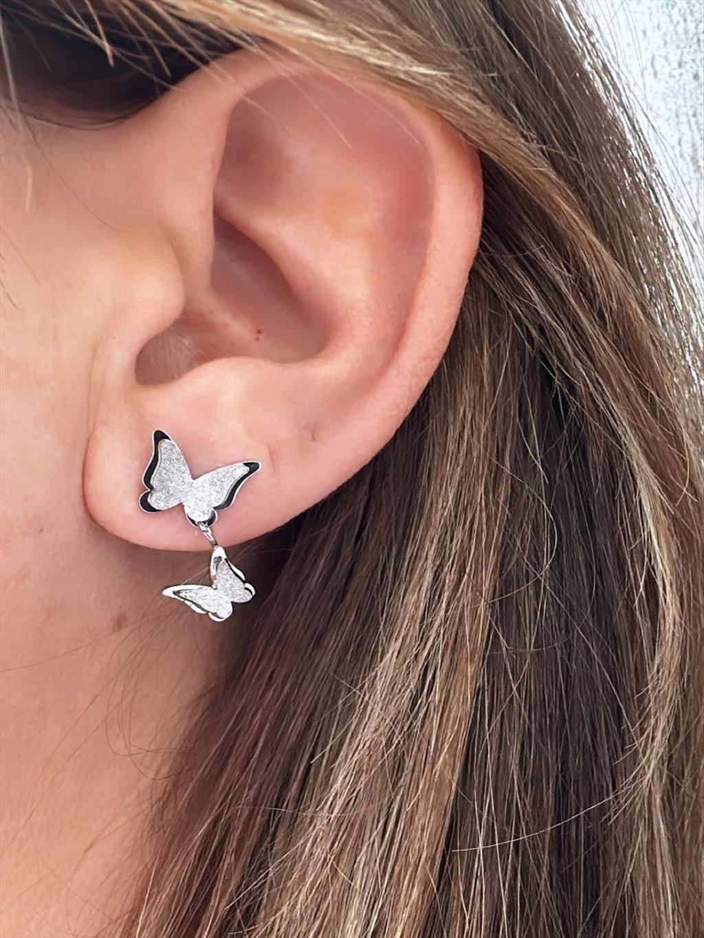 ÇELİK Çift Kelebek Sim Silver Küpe+i