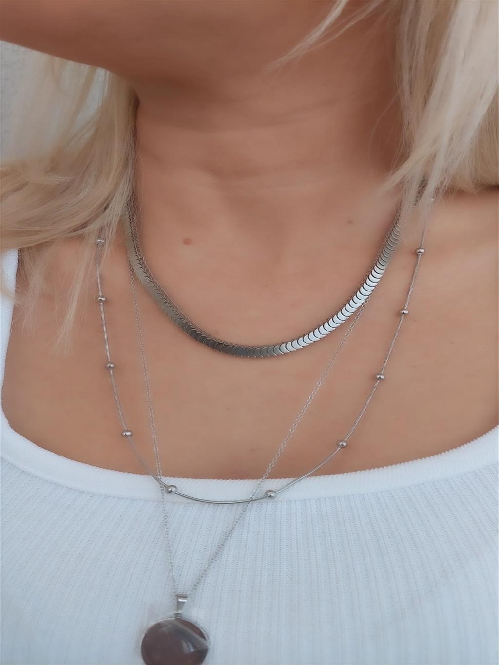 Çelik Çift Yönlü SİLVER Kolye+i