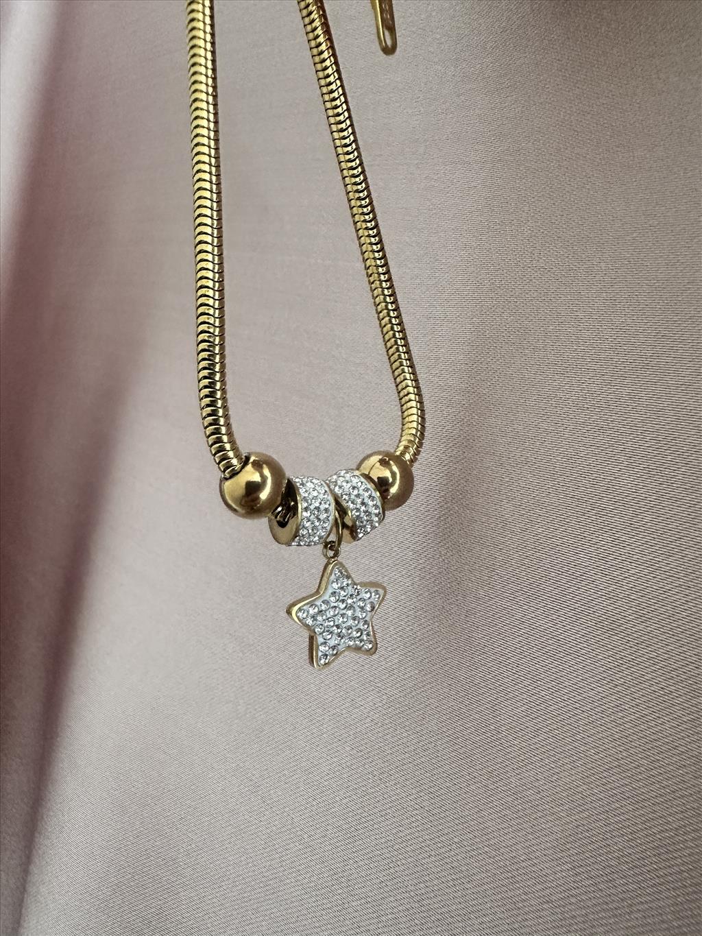 ÇELİK Zirkon Yıldız Charmlı Gold Bileklik +i