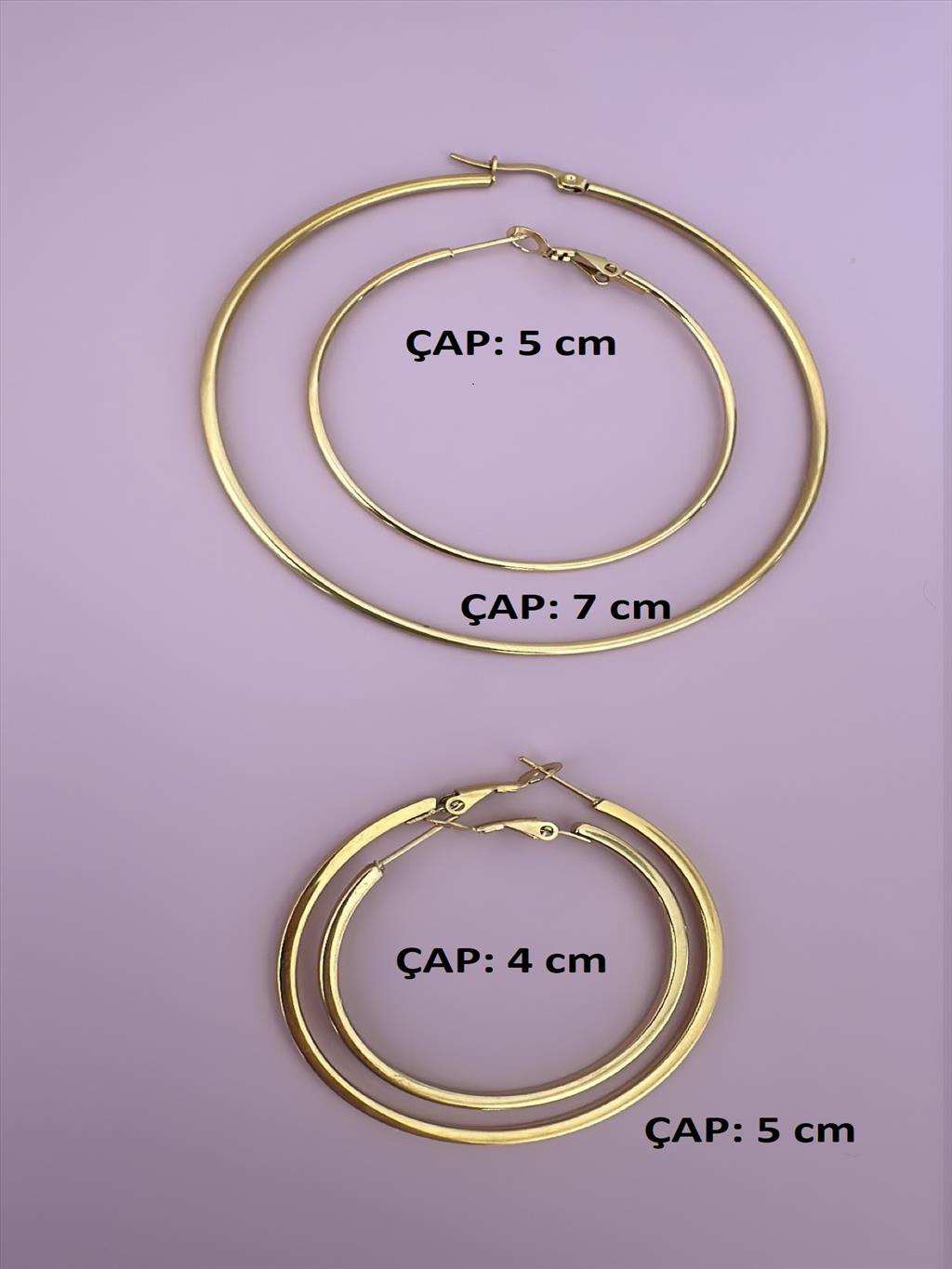 ÇELİK Köşeli Orta Boy Halka Gold Küpe (Çap: 5 cm)+i