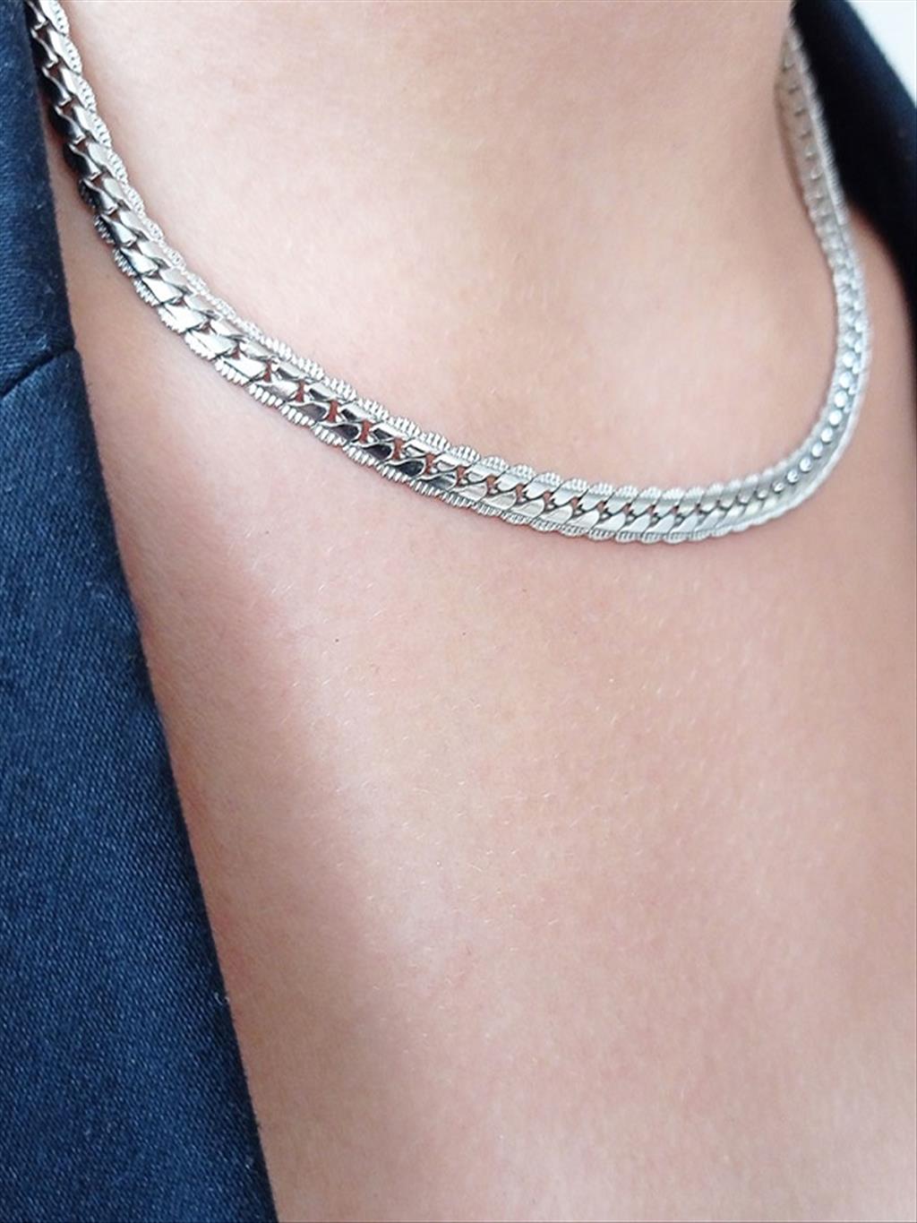 ÇELİK Ara Boy Örgü Silver Kolye(45-50cm)