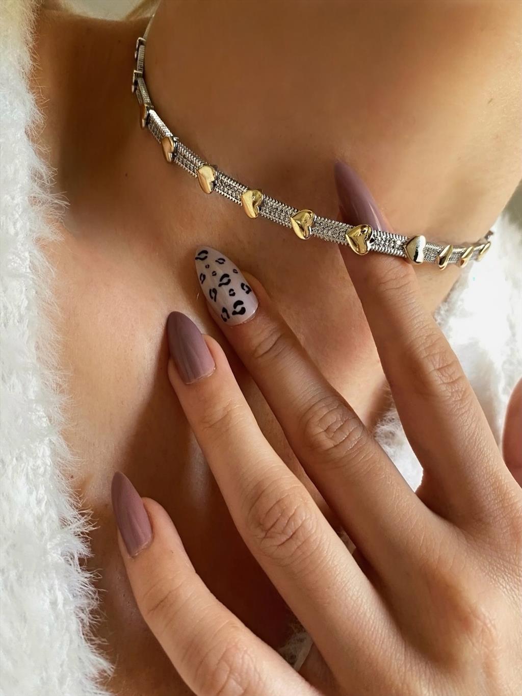 ÖZEL SERİ ÇELİK KAPLAMA Gold Kalp Sıralı Silver Choker  Kolye