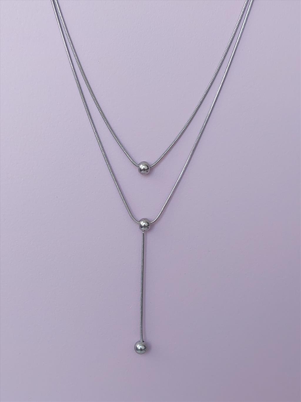 ÇELİK 2'li Top Sallantılı Silver Kolye +i